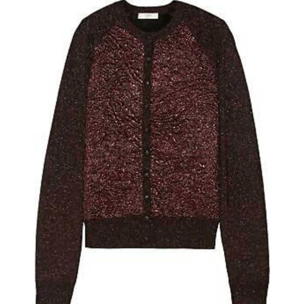 Erdem Dorothy burgundy Metallic Cloque Cardigan